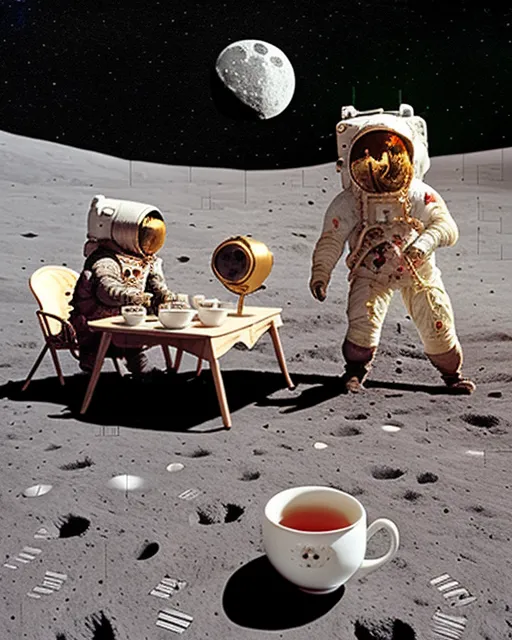 A tea party on moon - AI Photo Generator - starryai