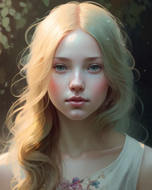 Girl blonde portrait beautiful long - AI Photo Generator - starryai