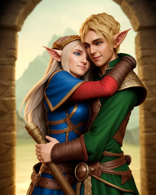 D&D female elf mage hugging D&D - Free AI Photo Generator - starryai