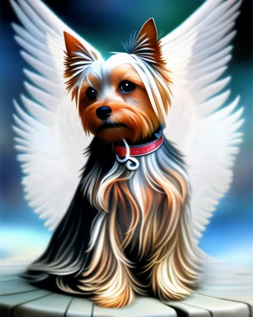 A female yorkie angel wings heaven. - AI Photo Generator - starryai