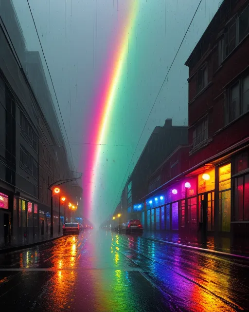 A rainbow thunderstorm neon over - Free AI Photo Generator - starryai