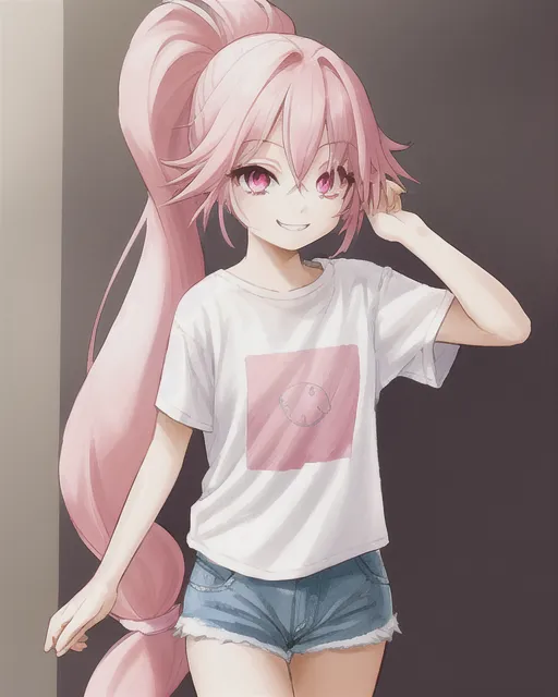 a cute anime girl long pink hair - Free AI Photo Generator - starryai