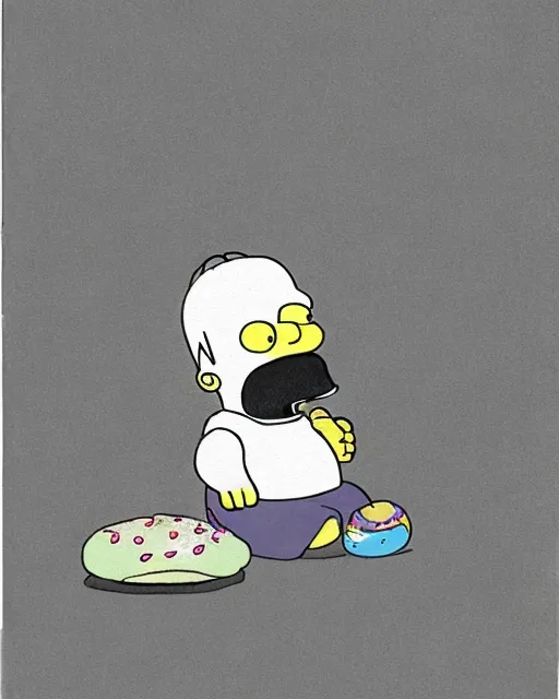 Homer Simpson,  cartoon character,  as an infant,  enjoying his very first donut .