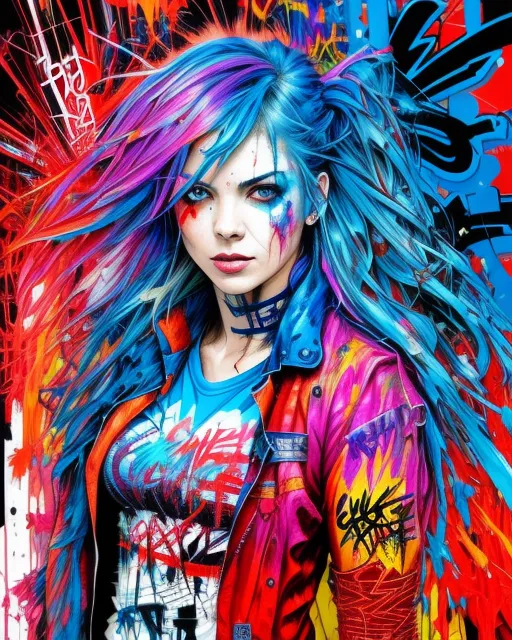 Cyberpunk anime girl, rainbow hair, on - AI Photo Generator - starryai