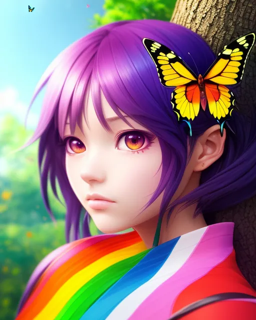anime rainbowhair twintail girl