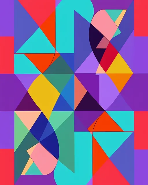 Geometric abstract art, patterns and colors, fantastical shapes and unexpected juxtapositions 