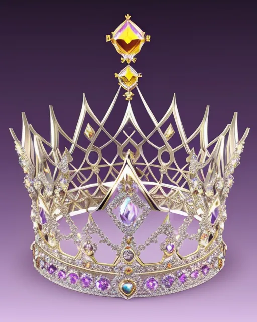 A beautiful jeweled queens crown, clear background, beautiful, concept art, fantasy art, hyperrealism, beautiful, polished, meticulous, elaborate, photorealistic, vector art, constructivist, 3d mandelbulber