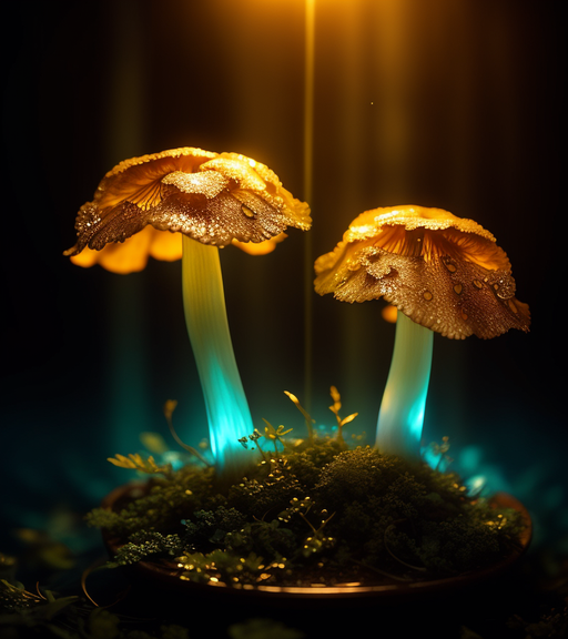 A bioluminescent mushroom, fluid, - Free AI Photo Generator - starryai