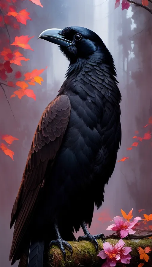 A beautiful Raven looking towards dark - AI Photo Generator - starryai