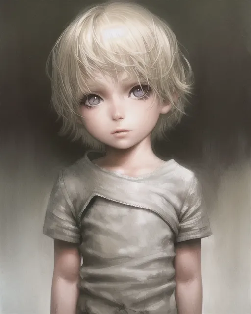 Child,  dirty blonde hair,  silver eyes,  short hair,  realistic,  realism, 