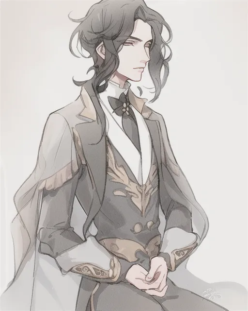 Young nobleman, black hair, elegantly dressed, youthful, beautiful