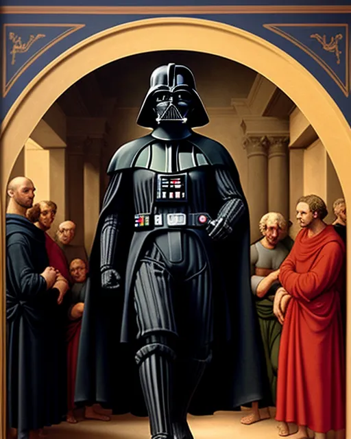 Darth vader in the school of Athens in the style of Raphael