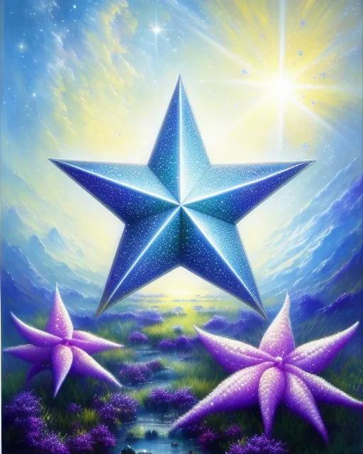 Twinkle...Twinkle...little Star., beautiful fantasy landscape,  realistic and natural,  cosmic sky,  detailed full-color,  nature,  hd photography,  fantasy by john stephens,  galen rowell,  david muench,  james mccarthy,  hirō isono,  realistic surrealism,  elements by nasa,  magical,  detailed,  alien plants,  gloss,  hyperrealism, fantasy art, johan grenier, hyperrealism, detailed, hyperdetailed, photorealistic, johan grenier, wlop, realism, hyperrealism