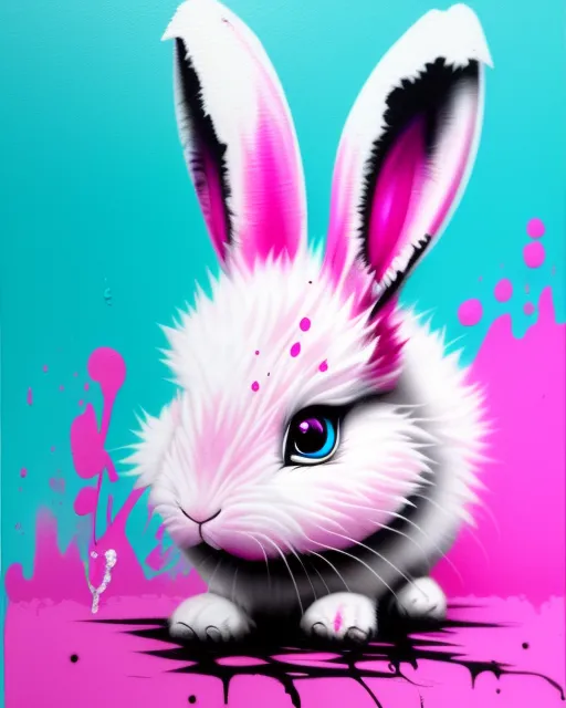 Hot Pink Neon Spray Paint Cute Bunny - Bunny - Posters and Art
