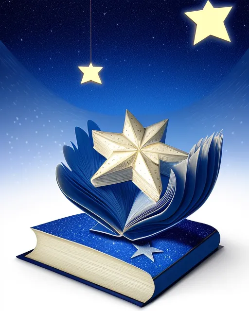 A book waving at a wishing star in the night (3d, realistic, art) 