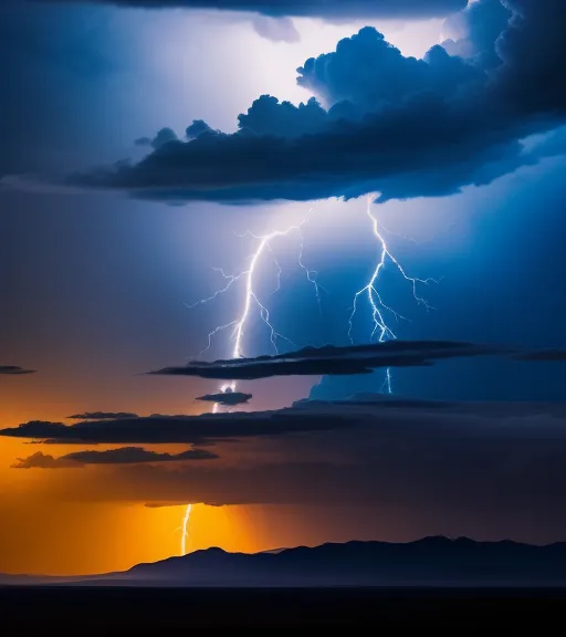 Thunderstorm lightning, hard rain, - AI Photo Generator - starryai