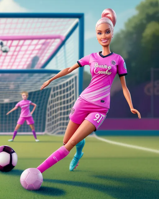 Barbie, soccer player seen shooting - AI Photo Generator - starryai