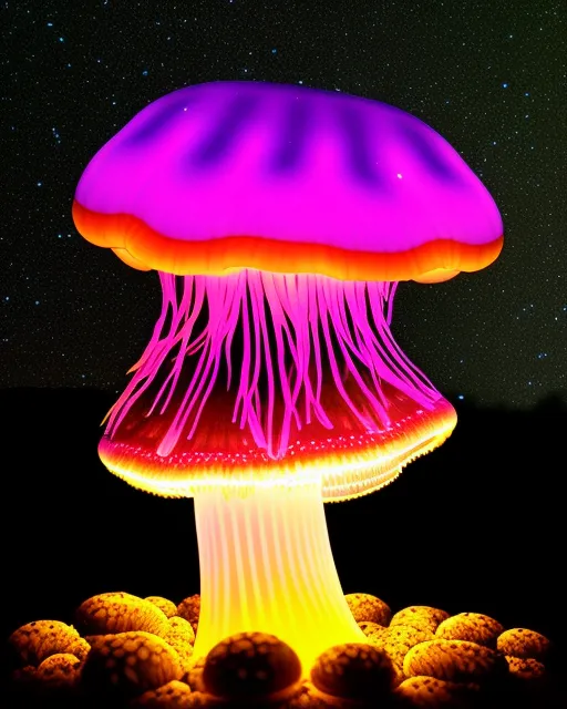 Mushroom jellyfish glowing night - Free AI Photo Generator - starryai