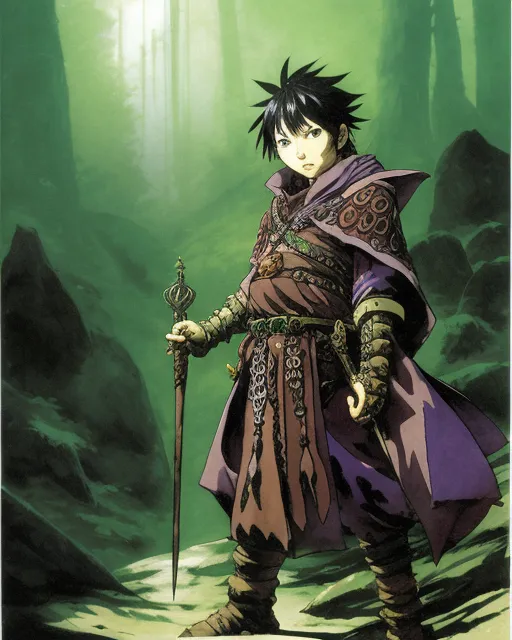 AI Art Generator: Anime cartoon young asian male elf druid with antlers,  long hair