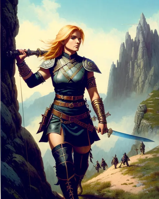 Fantasy female warrior, clad leather - AI Photo Generator - starryai