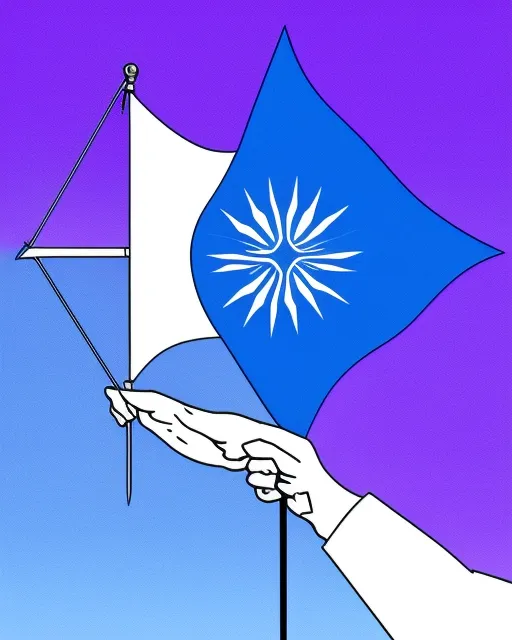 Please draw me a flag for a new republic country. This flag must be cool, majestic and give many meanings. It is purple, light blue, white and others