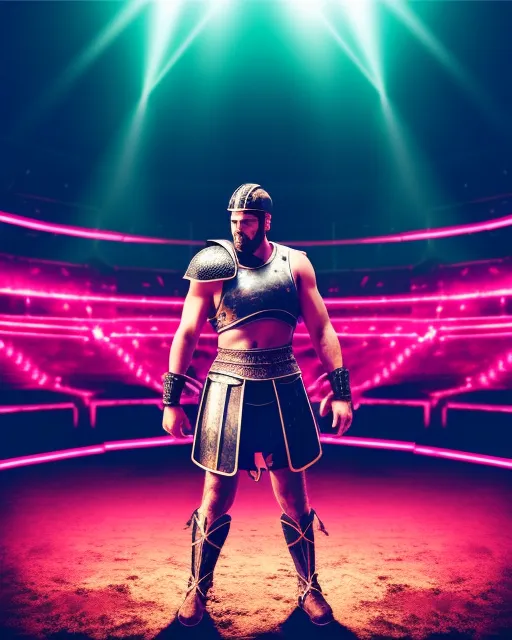 Gladiator in an arena, neon background