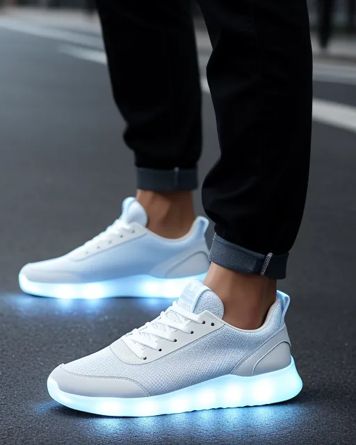 Self walking shoes, luminescent in dark, so cool looking, UHD, ultrasharp, 8k, 3d render 