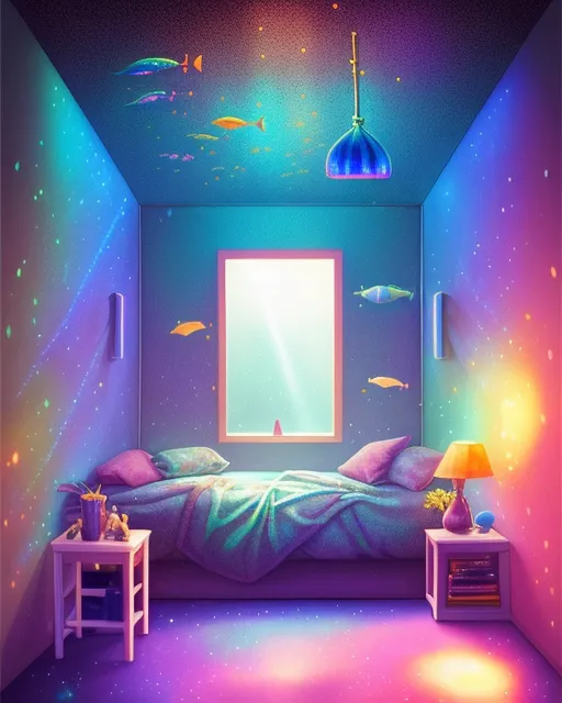 Cosy bedroom with big aquarium