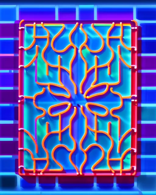 Intricate Mosaic of Neon Fluorescent, Phosphorescent Glass Tiles being illuminated from behind by moonlight