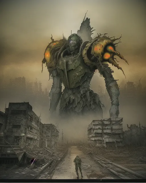 Giant robot destroys Chinese city , - AI Photo Generator - starryai