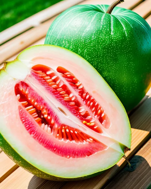 Melon on a picnic table on a hot sunny summer day