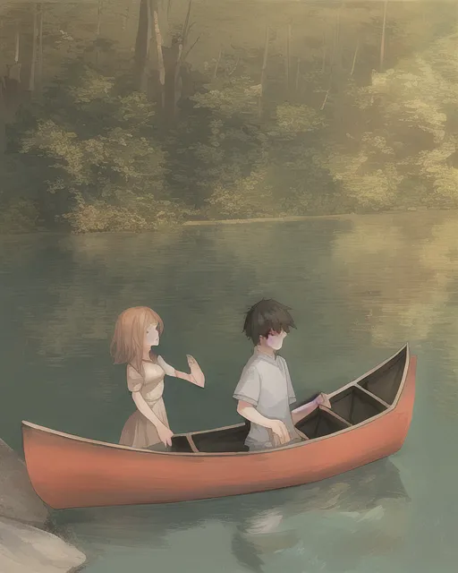 Girl and boy in canoe