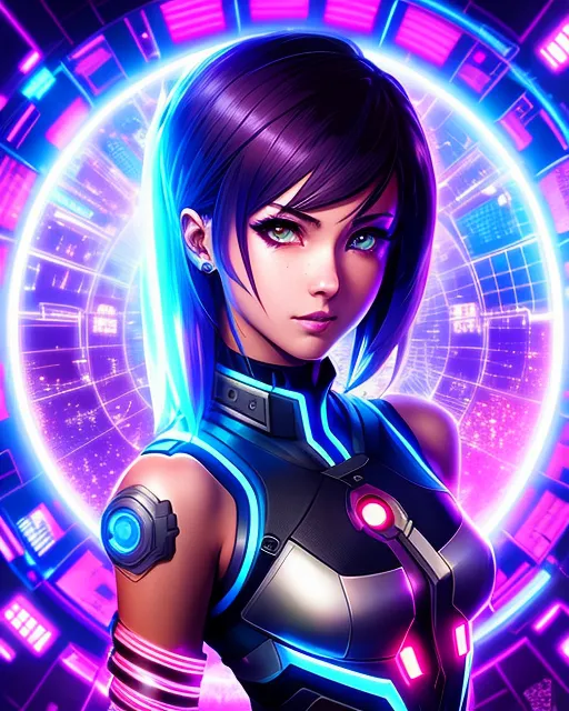 Cyberpunk girl standing Infront - AI Photo Generator - starryai