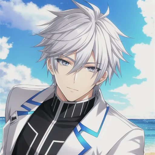 anime boy with white hair and silver eyes
