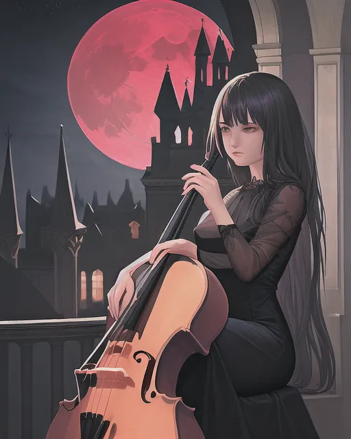female, playing cello, in the forest, raining, with brown hair, covering  her face with one hand, cello blocking outfit, and has an angel hal... - AI  Generated Artwork - NightCafe Creator