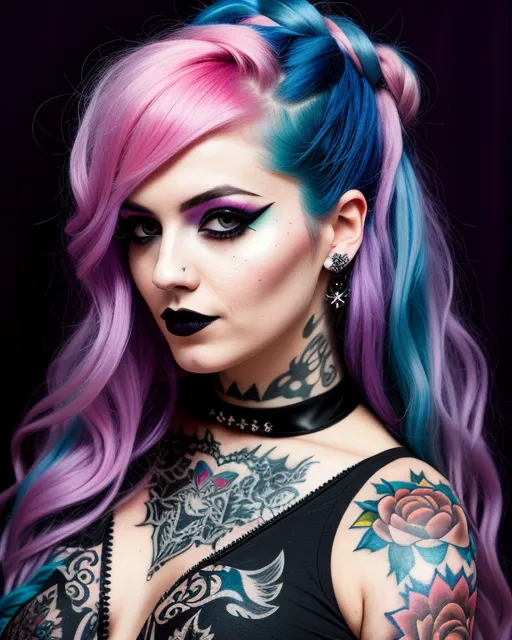 Pastel goth lady full tattoos strong - AI Photo Generator - starryai