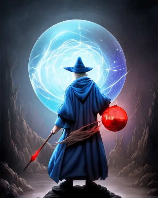 wizard a fancy hat. arms wide a - Free AI Photo Generator - starryai