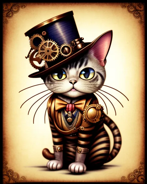 Steampunk cat , a funny face soft - Free AI Photo Generator - starryai
