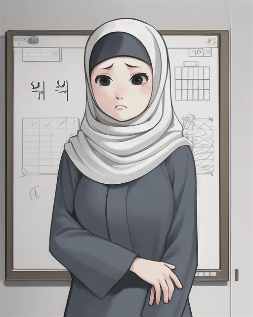 Hijab girl Is sad, Korean style light color, very friendly, beautiful hijab, no background, whiteboard animated style