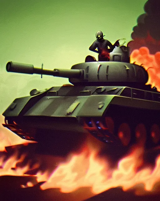 Zombie horde overtaking tank. - Free AI Photo Generator - starryai