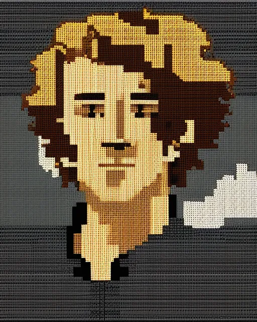 A curly short hair man, pixel art