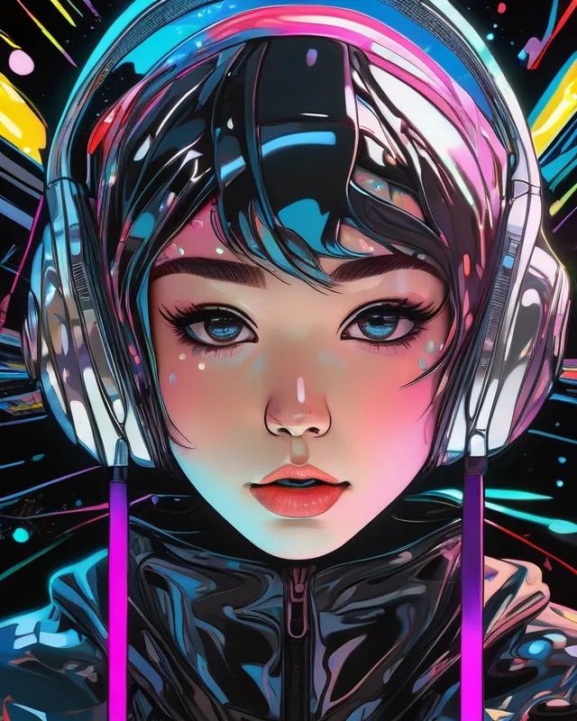 Colorful dreamscape of cyberpunk anime girl - AI Generated Artwork