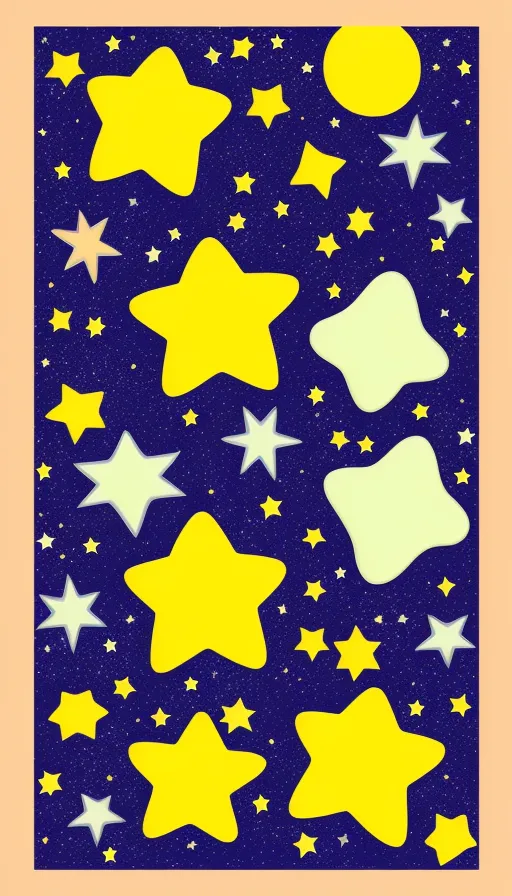 Pastel yellow stars, cartoon galaxy, planets, spaceship 
