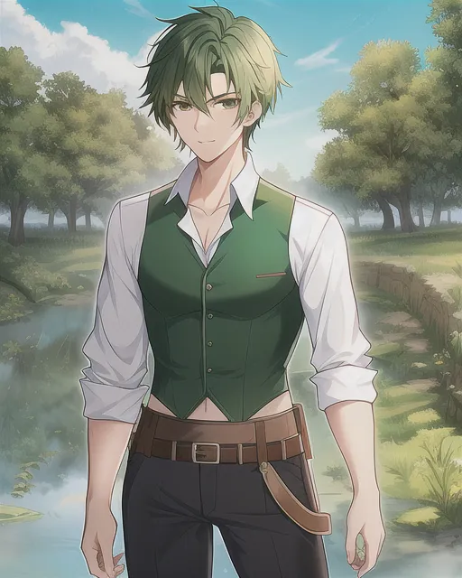 Premium Vector | Handsome boy green hair wearing green shirt design  character cartoon illustration