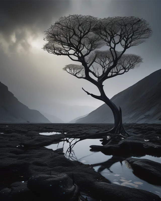 Skeletal trees hanging enticing - Free AI Photo Generator - starryai