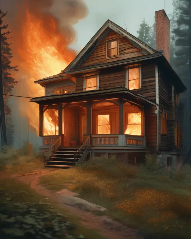 House on fire - AI Photo Generator - starryai