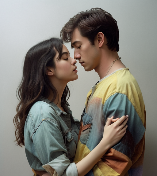 Cuddle, kiss , couple , - AI Photo Generator - starryai