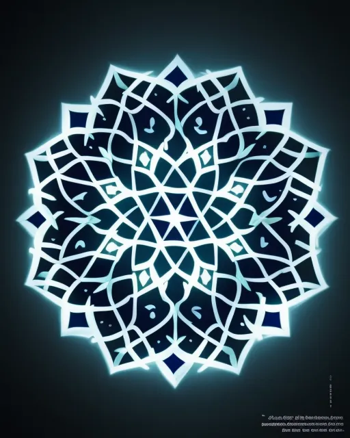 Minimalist art of an Islamic pattern motifs, darkness, bioluminescence, modern design