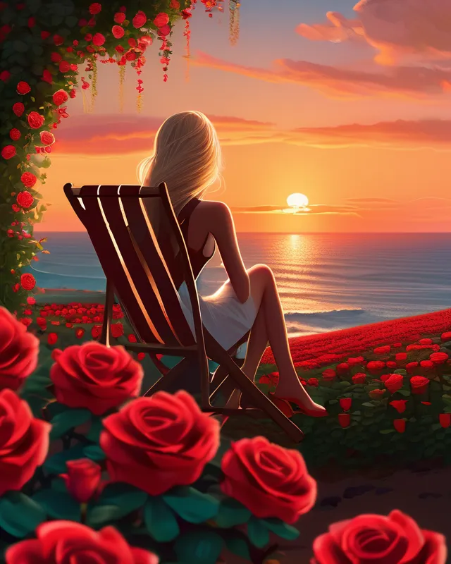 Beautiful blonde lady sitting a - Free AI Photo Generator - starryai