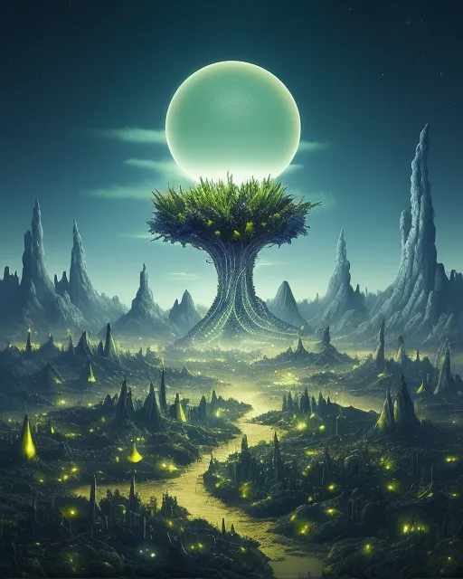 Twilight city, alien plants, Sky, - Free AI Photo Generator - starryai